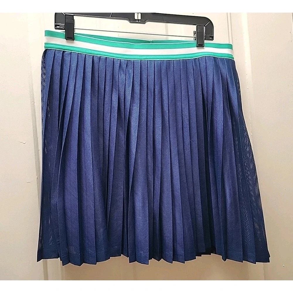 J. Crew Navy Pleated Mesh Skirt Skort size L NWT $69 32x18